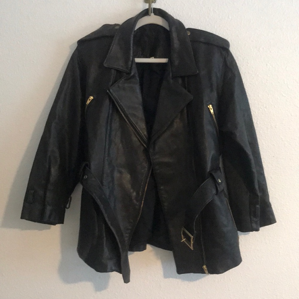 Vintage Leather Boxy Moto Jacket - M